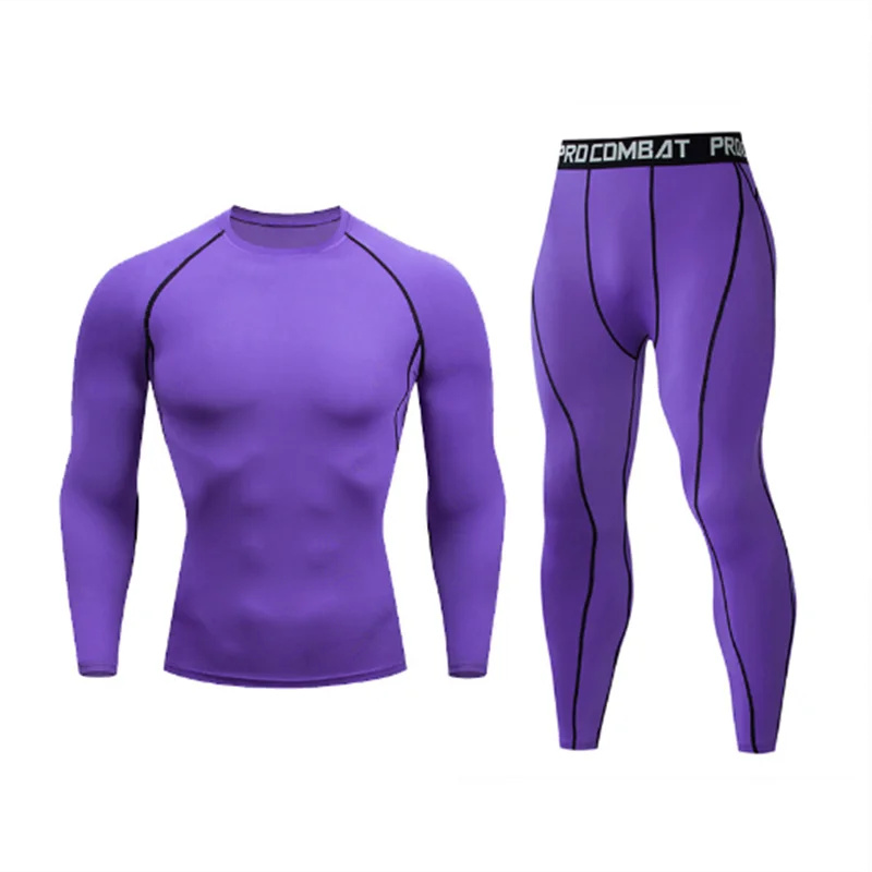 Compression Long Pant - Herren-Kompressionsanzug Enganliegendes Langarm-T-Shirt+Hosen-Set 2-teilig Männer-Sportbekleidung Laufanzüge