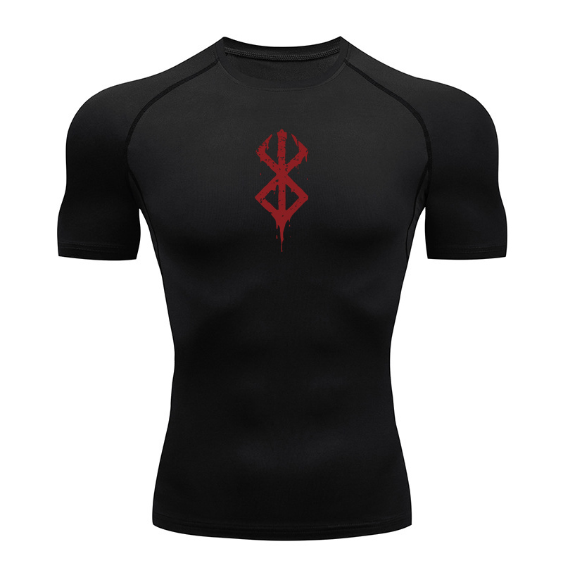 Base Layer Top - Herren Kompressions-Shirts mit Print, Sommer Kurzarm