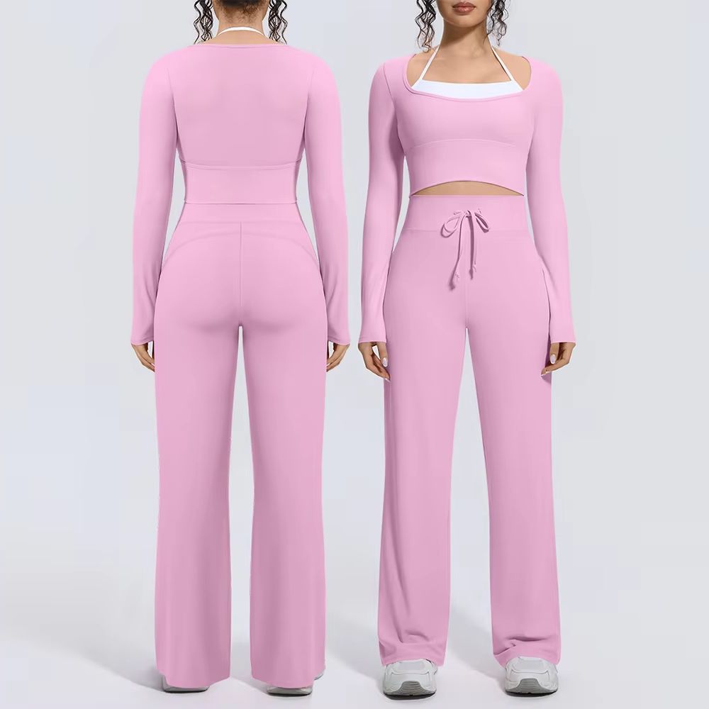 Compression Long Pant - Damen Yoga-Anzug 2-teilig: Quadratischer Ausschnitt, Langarm-Crop-Top,